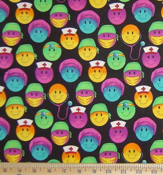 DESTASH Cotton Fabric Quilt Medical Heads 1 Yard MH by overstashed