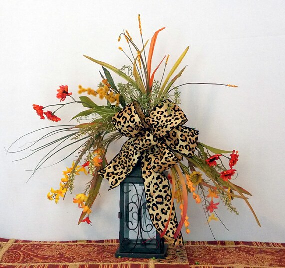 Lantern Swag Arrangement Leopard Print by PataylaFloralDesigns