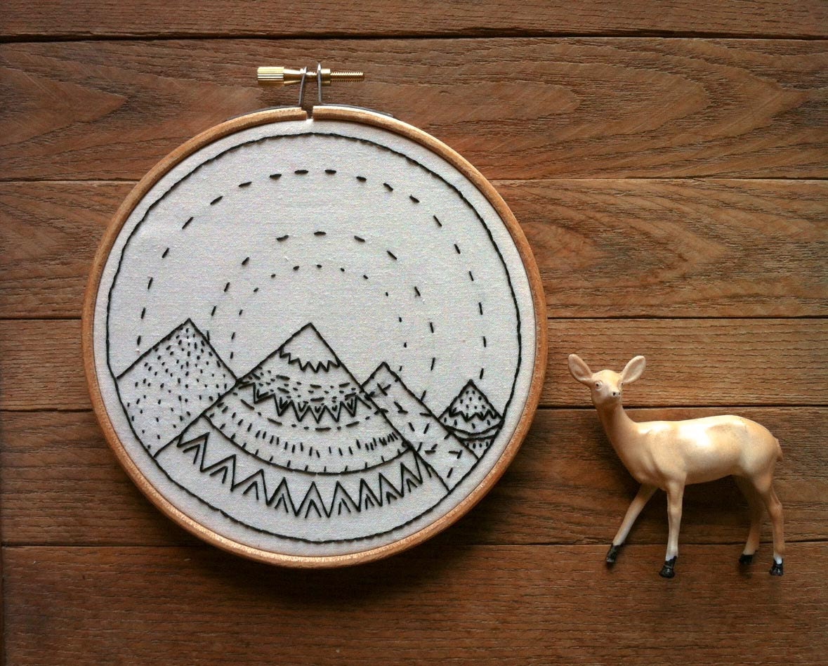 Little Mountain Range 05 Hand Stitched Embroidery Hoop Art - powerfulanimals