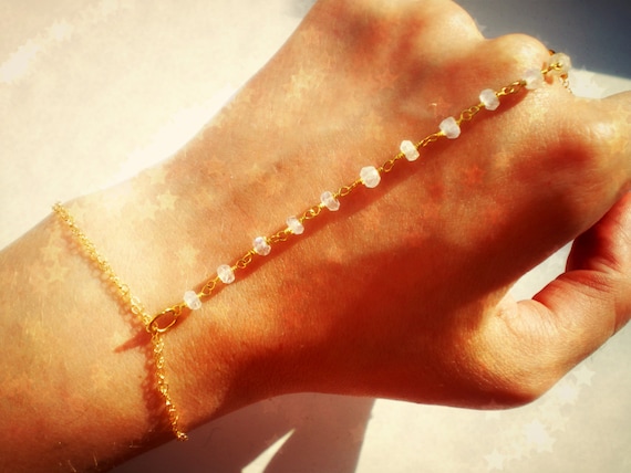 Delicate Gold Hand Chain with Moonstones