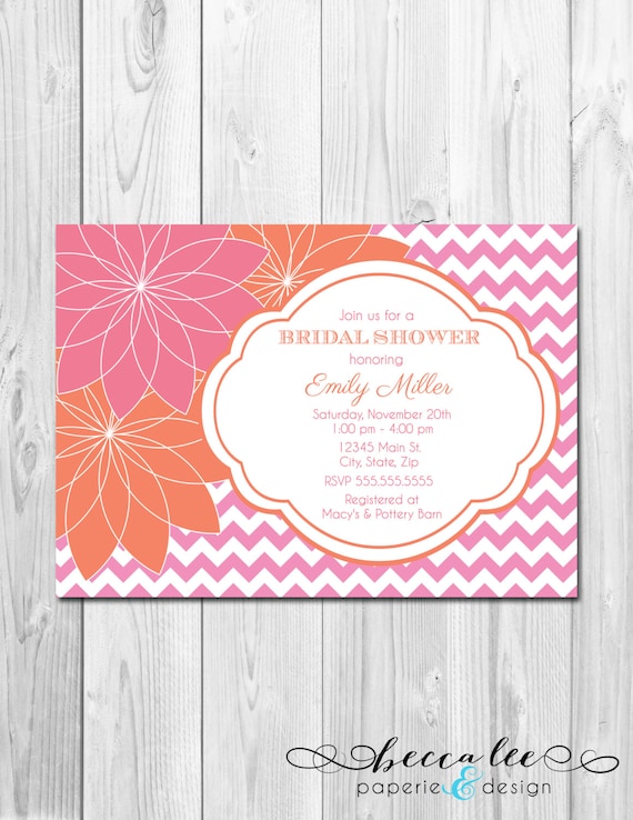 Bridal Shower, Baby Shower, Birthday Invitation Chevron Stripes & Floral - Fruit Punch - DIY - Printable Il_570xn