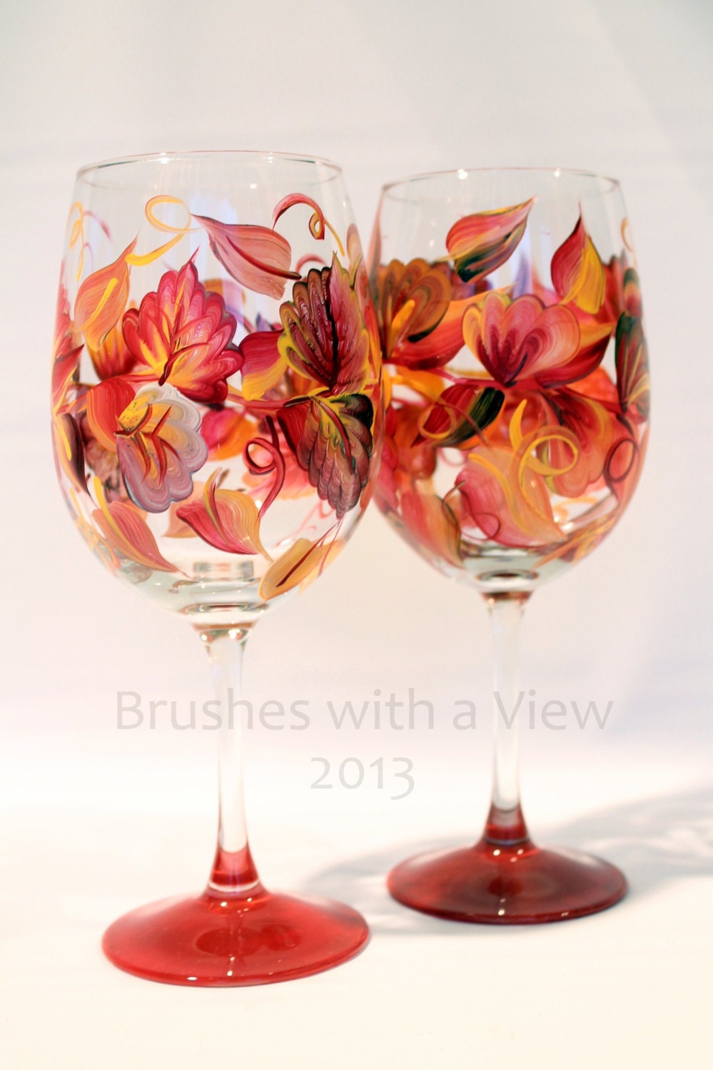 Fall Autumn Leaf Wine Glasses Hand Painted By Brusheswithaview