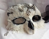 SNOWY OWL MASK Athena Paper Mache Masquerade Ball Ren Fair Mask with Diamonds - DaraGallery