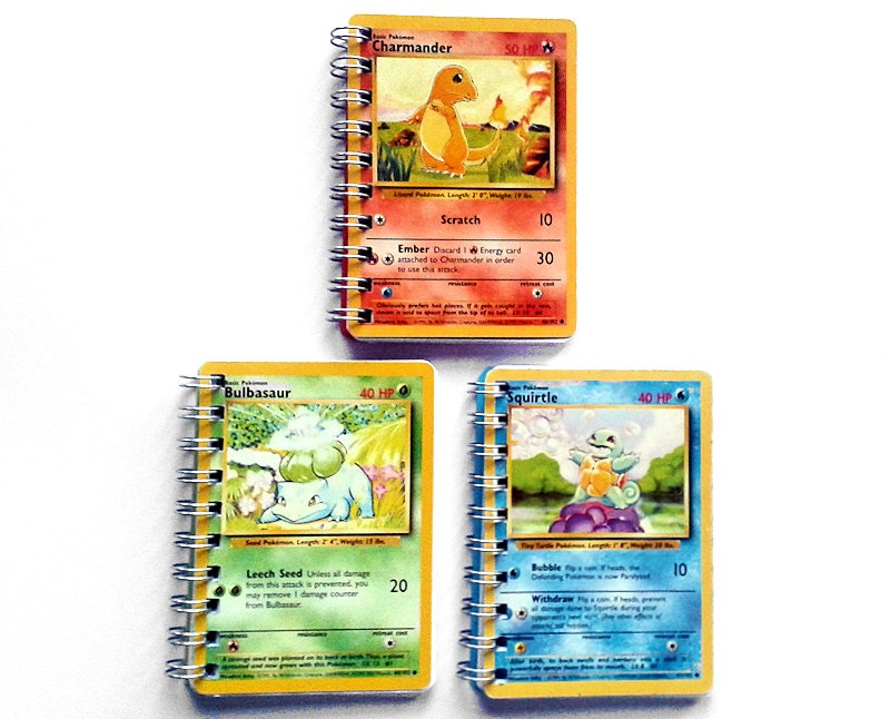 Pokemon card sketchbooks: starter pokemon set (Squirtle, Charmander and Bulbasaur)