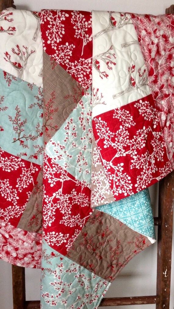 Quilt Winter/Christmas Quilt Rustic Cottage Quilt Lap by CoolSpool