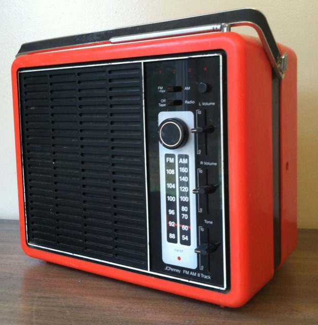 Vintage Portable Red JCPenney AM FM 8 Track by BlueTileLounge