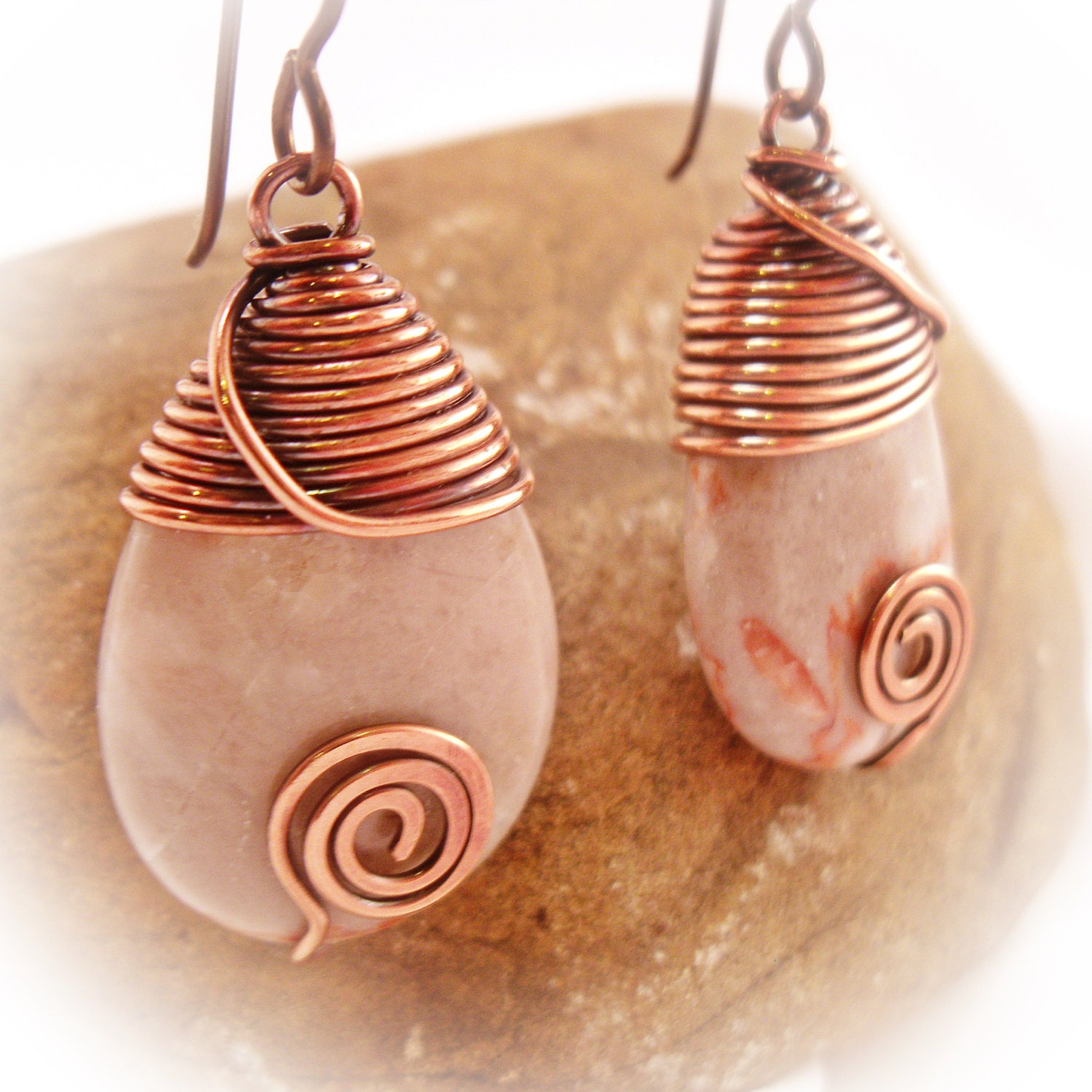 Redline Marble Teardrop Copper Earrings By Ttjjewelry On Etsy