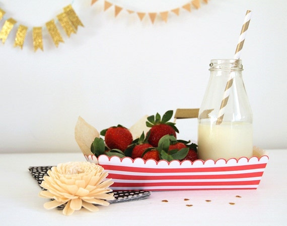 Retro Striped Paper Trays/Food Boat - DIY Instant Download Printable 