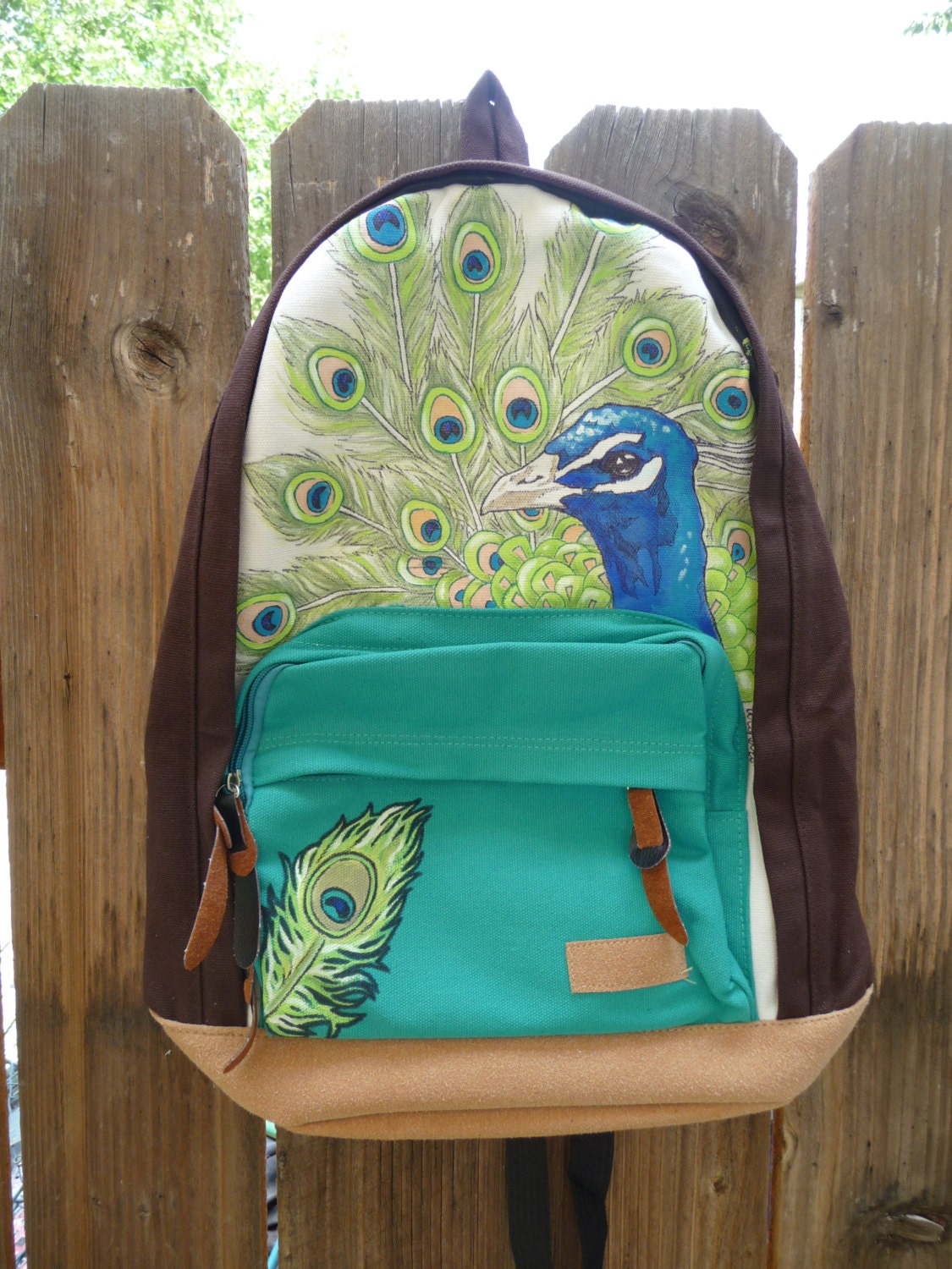 Items similar to Hand Painted Peacock Canvas Backpack on Etsy