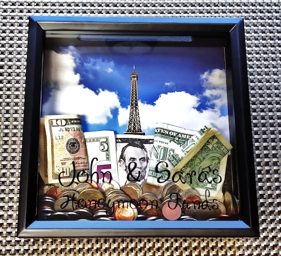 Black Personalized Money Bank Shadow Box Frame by HandmadeByLeeAnn