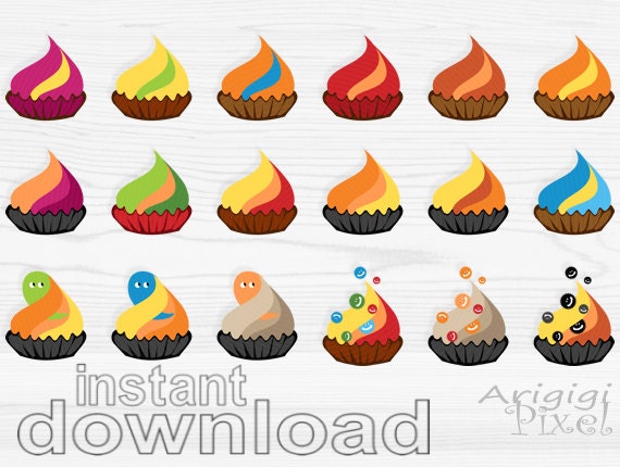 instant download, cupcakes clip art set, Halloween digital clipart, colorful graphics, smal bussines use Il_570xn
