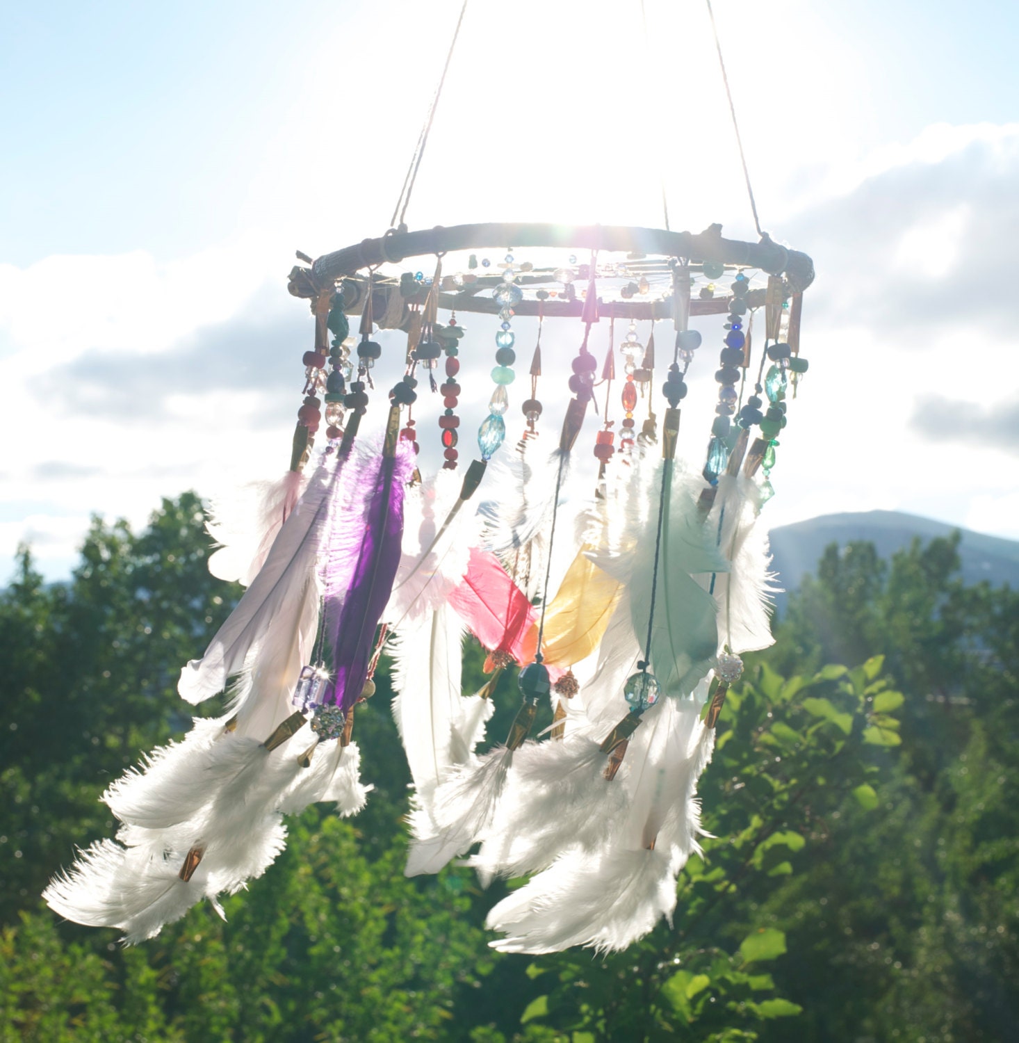 Dreamcatcher Bohemian Colorful Rainbow Mobile - TheBigSkyPlace