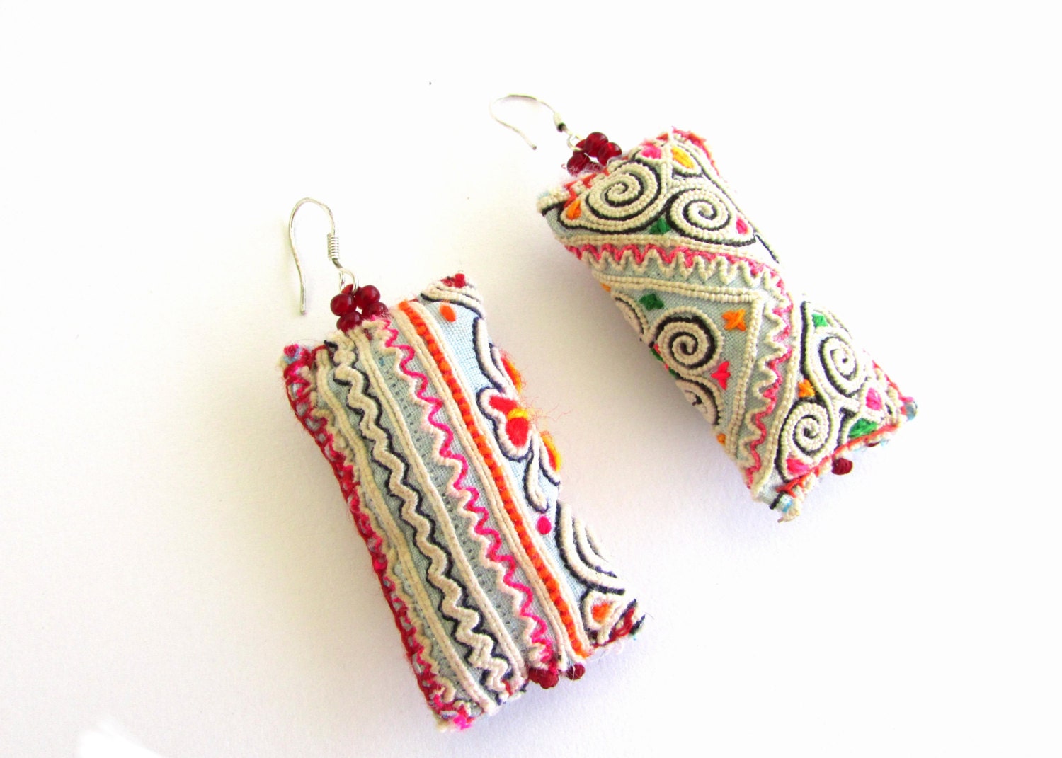 Eco Friendly Recycled Textile Earrings, OOAK Natural Colorful Jewelry - BlueMargarita Eco Friendly Recycled Textile Earrings, OOAK Natural Colorful Jewelry - BlueMargarita