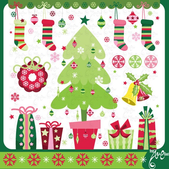 Christmas ClipArt Elements,Christmas Tree, Christmas presents Cm008 Personal and Commercial Use. Il_570xn
