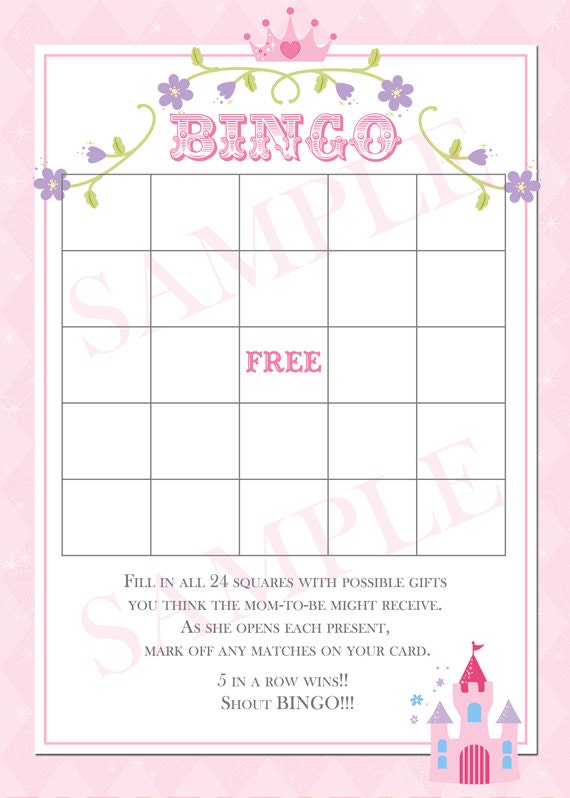 Pretty Pink Princess Baby Shower Bingo Game- Printable Il_570xn