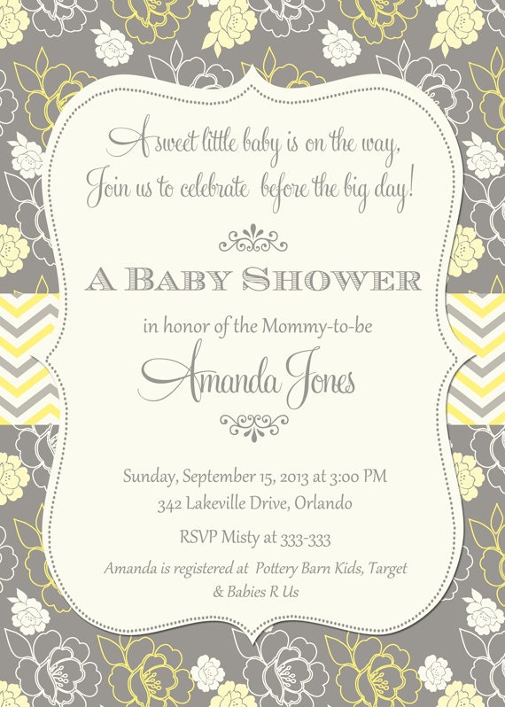Yellow & Grey Floral Baby Shower Invitation - Printable Il_570xn