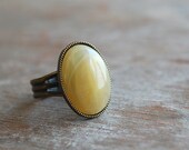 Dusty Yellow  ""  Adjustable oval Ring / Yellow Mustard Amber / Vintage inspired - picturing