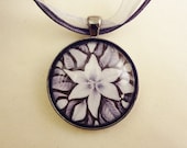 Black & White Tiger Lily Art Pendant, Flower Necklace, Flower Pendant, Flower Jewelry, Floral Glass Pendant (AP0005)