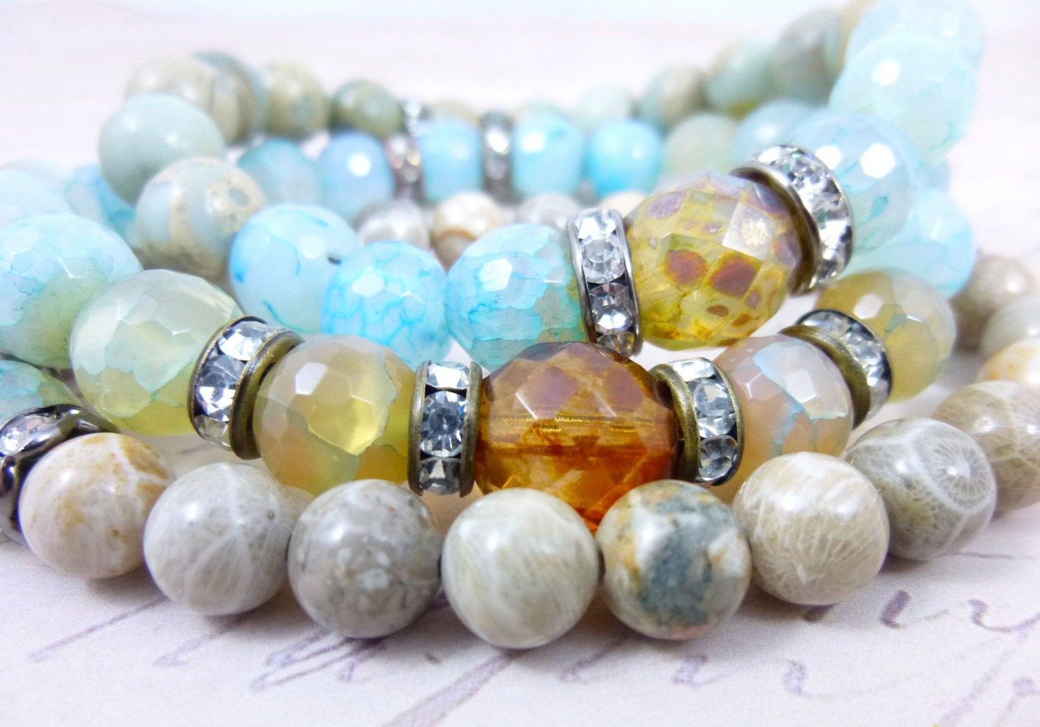Aqua Boho Gemstone Bracelets Jasper Agate by EarthEnergyGemstones