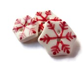 Handmade Ceramic Red Snowflake Sewing Button, Deep Red and White, Winter Christmas Holiday Sew On Buttons 2013 Trend Colors, Sewing Supplies - ThisOnesMineDesigns