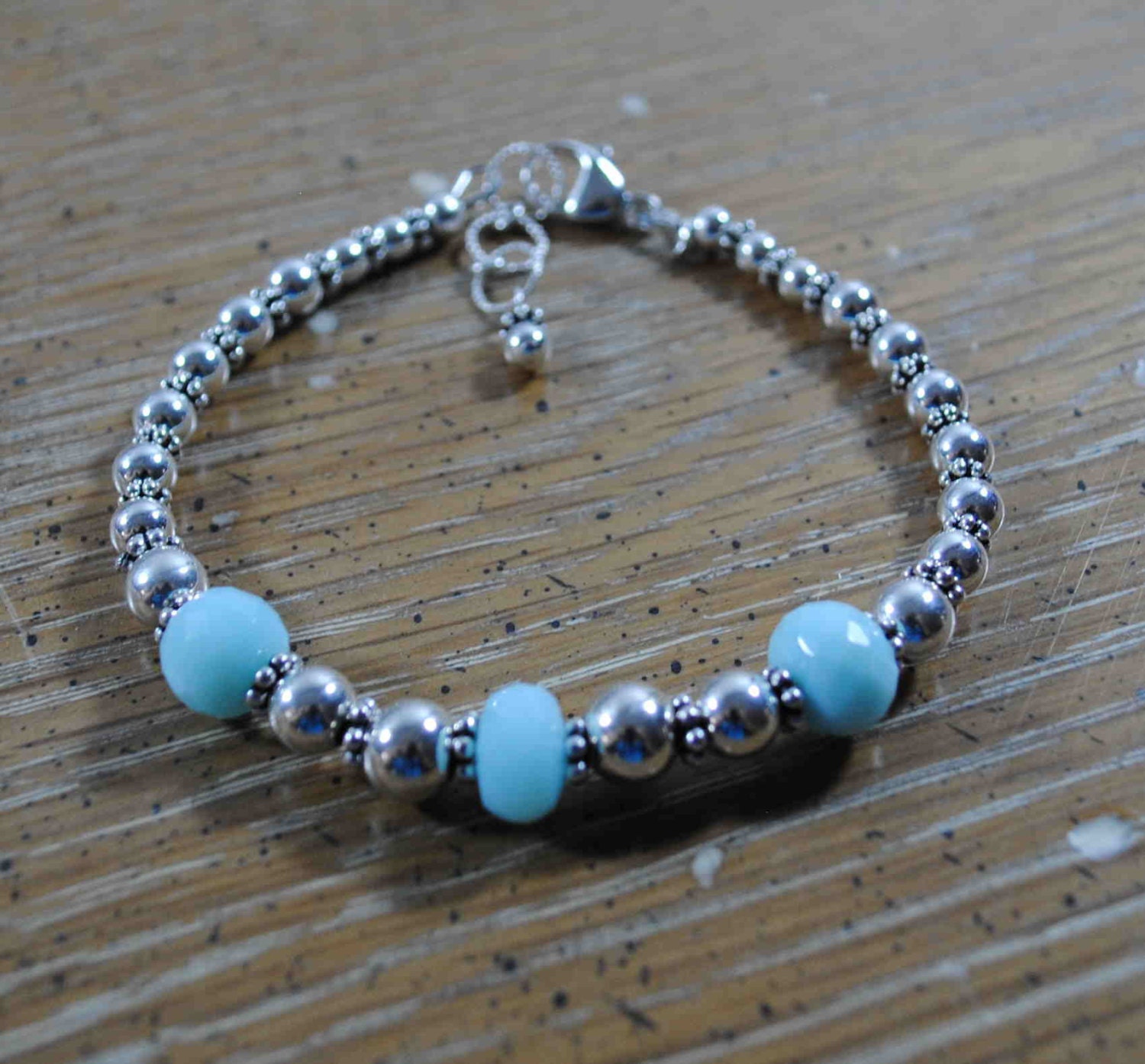Faceted Peruvian Blue Opal and Sterling Silver Bracelet - BridgetsCollection