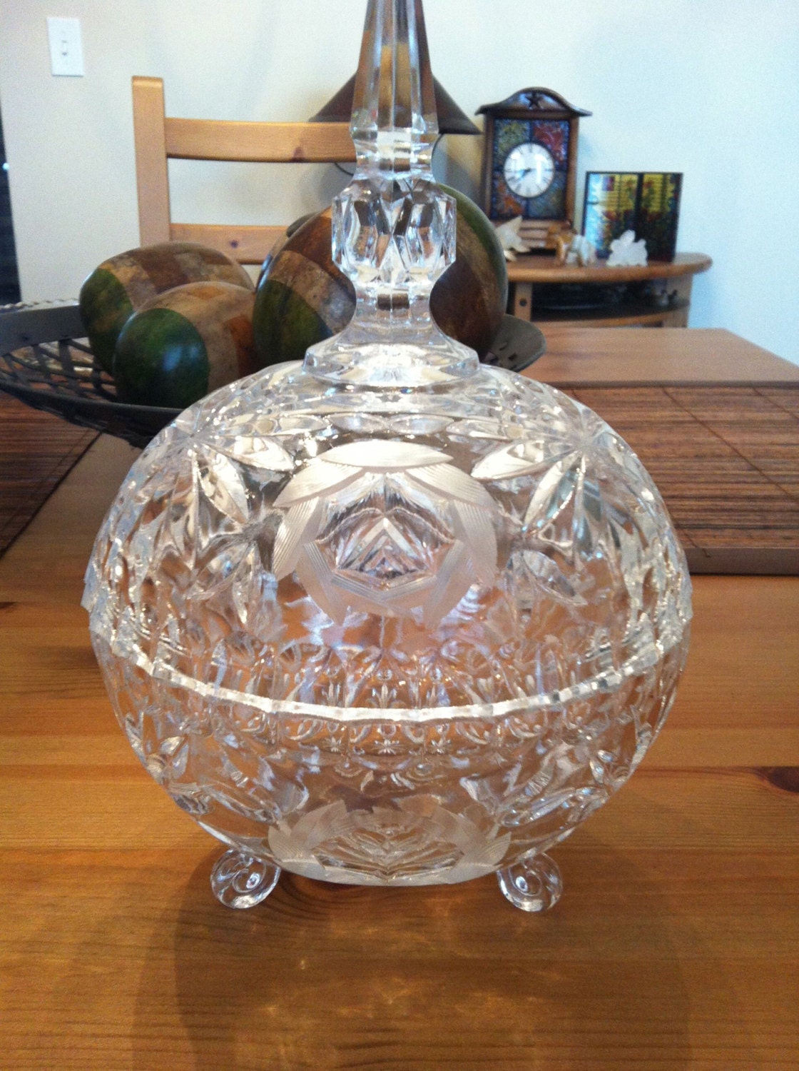 Vintage Cut Glass Candy Dish Bowl With Lid Ts By Acrossthegap