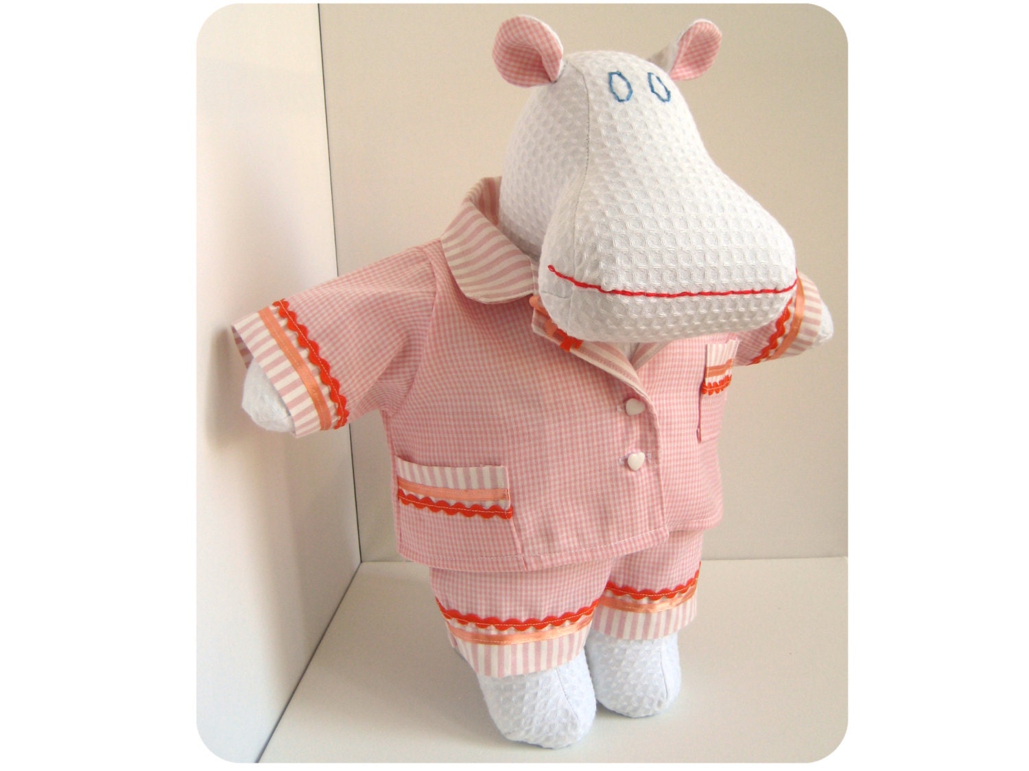 Stuffed animal hippo - Soft doll - Handmade toy for girl - Unique white plush hippo in pjs - Kids toy - Modern toy - Molly the Mippo - Mippoos