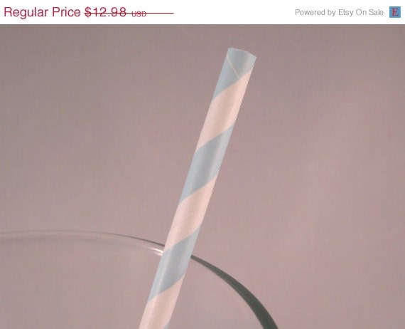 ON SALE 100 Baby Blue Stripe Paper Straw - ships less than 24 hours Il_570xn
