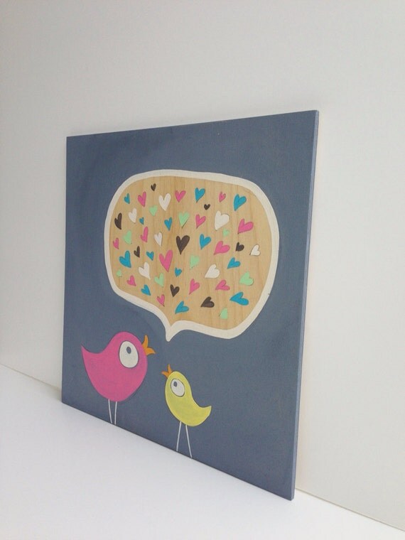 Hand Painted Gray and Pink Nursery Art, Pink and Gray Nursery Decor, Bird Nursery Art, Whimsical Bird Art, Kids Wall Art, Baby Girl Nursery