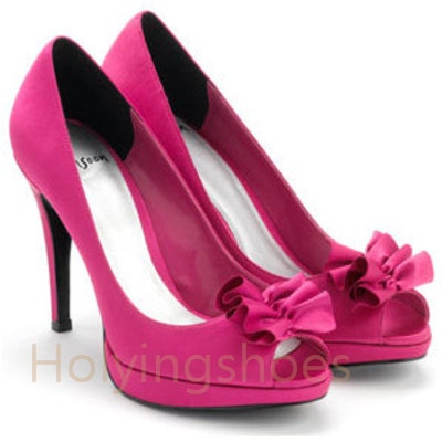 Fuchsia flower decoratiob satin high heel wedding shoes/shoes for women/bridal shoes