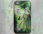 Girl iPhone 4 case, iPhone 4s case, butterfly iPhone 4 cover, iPhone 4s cover, art iPhone case, green, unique - HappyStripedCats