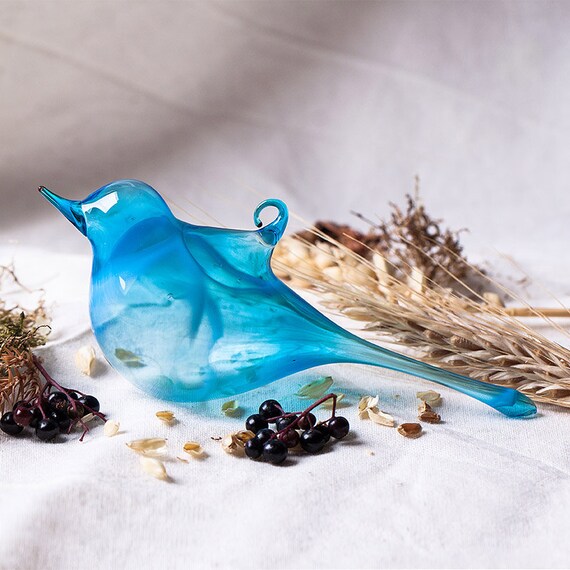 Hand Blown Glass Blue Bird Decor Home by WhiteGiraffesGifts
