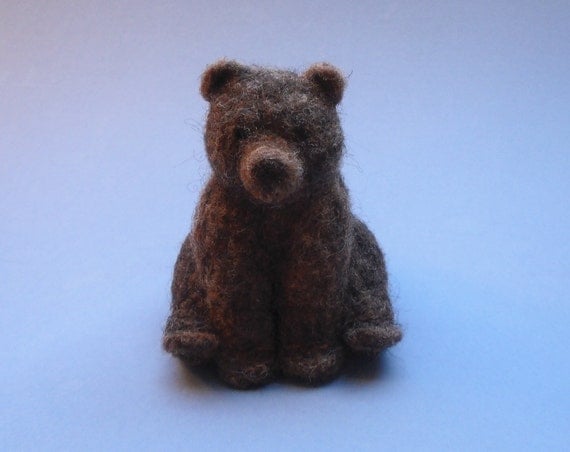 Sitting Brown Bear Totem, Needle Felted