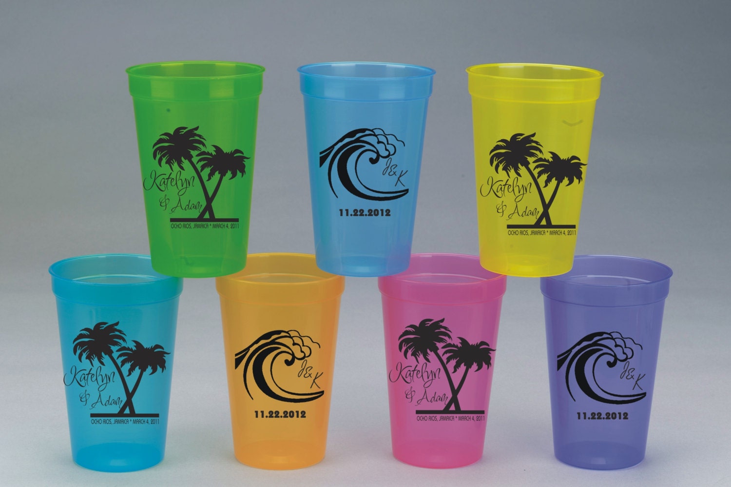 Personalized Wedding Cups beach theme 1color by LetsToast