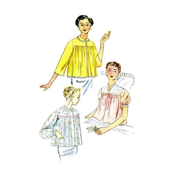 1950s Bed Jacket Vintage Sewing Pattern Womens by