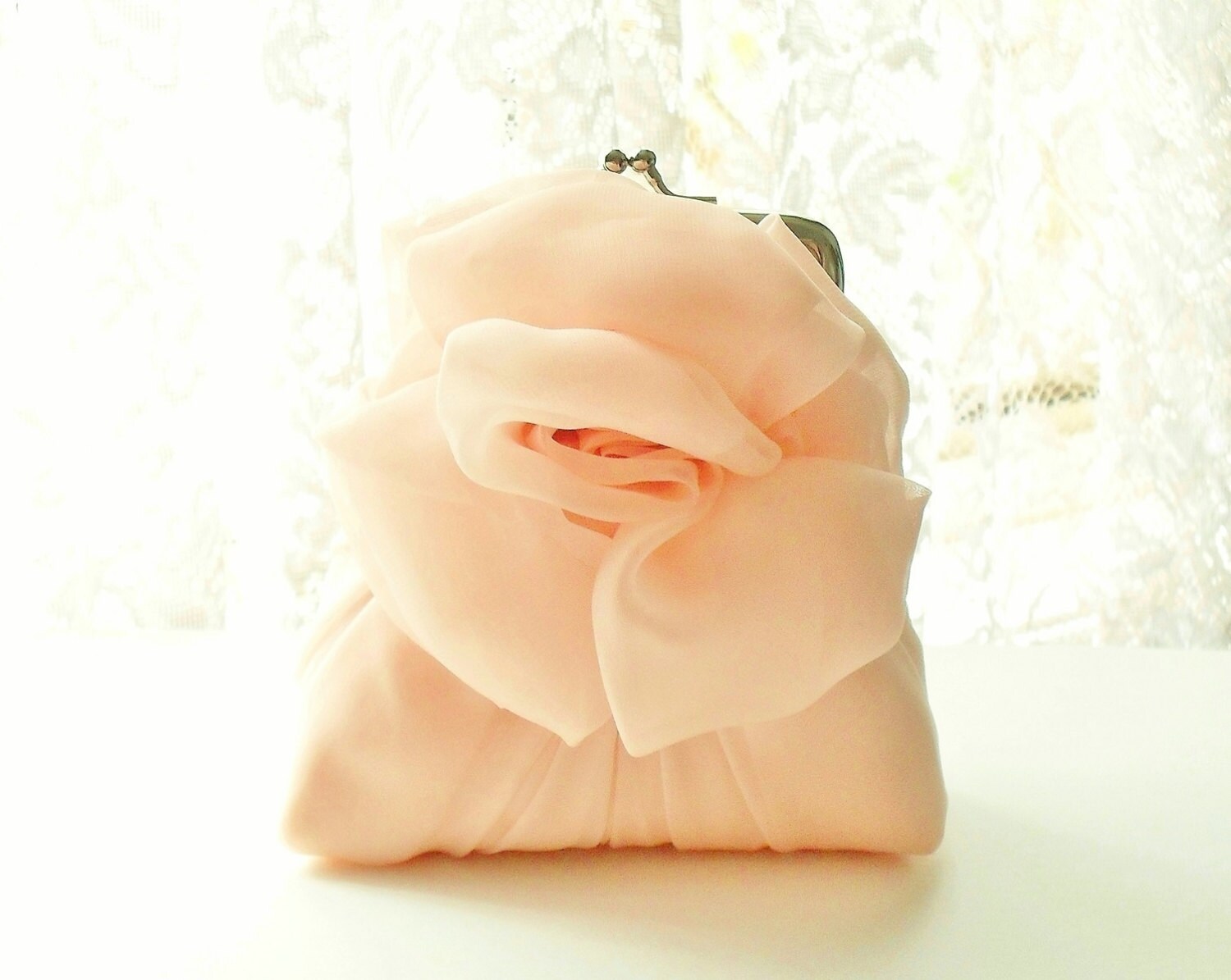 Light Orange Peach Chiffon Rose Purse - Size Small - Ready To Ship