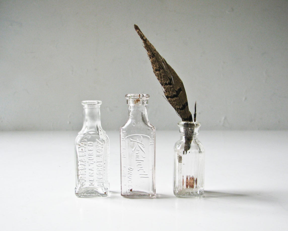 3 Tiny Vintage  Glass Bottles - BeeJayKay