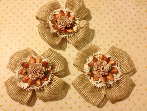 Burlap Lace Silk Flowers Embellishments by CraftStuffDepot on Etsy