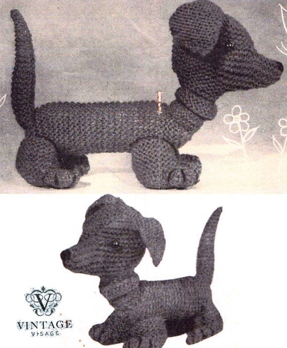 Items similar to Vintage PDF knitting pattern Dachshund weiner puppy