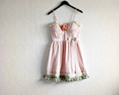 Pale Pink Cocktail Dress Shabby Chic Party Dress Mint Green Fringe Formal Occasion 50s style Upcycled Clothing Romantic Clothes S 'DEVON' - BrokenGhostClothing