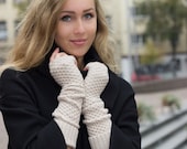 long fingerless in high quality blended merino wool and cashmere color light camel - iveta67