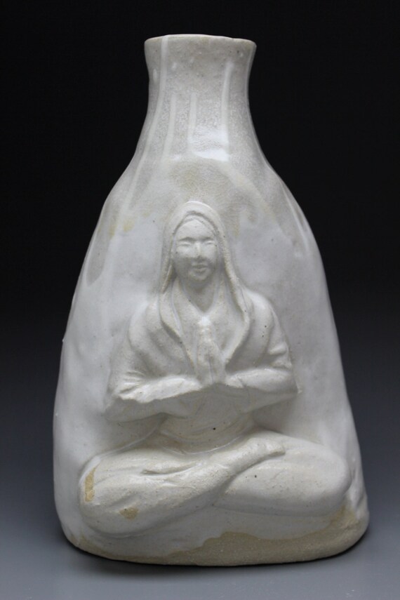 Yoga Art Vase Bas Relief Figure Sculpture Buddha Woman in Full Lotus
