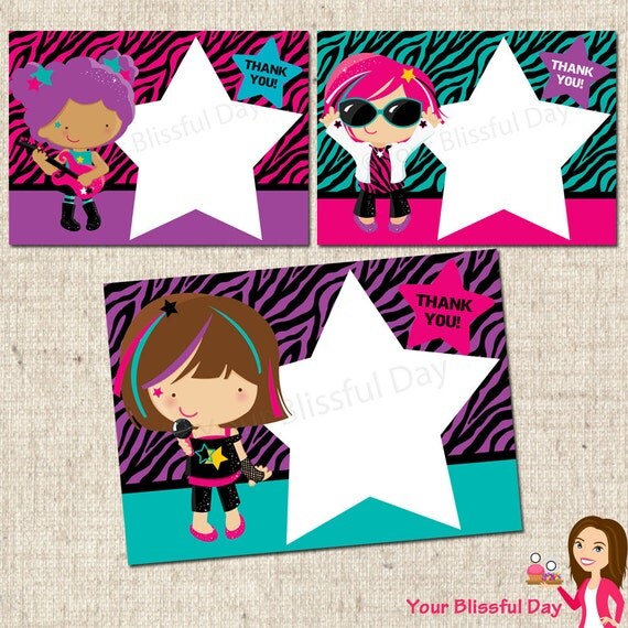 PRINTABLE Girl Rock Star Thank You Cards (Character of your choice) Il_570xn
