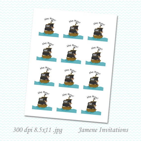Boys Pirate Birthday Party 2" square or round favor tags - Digital Download Il_570xn