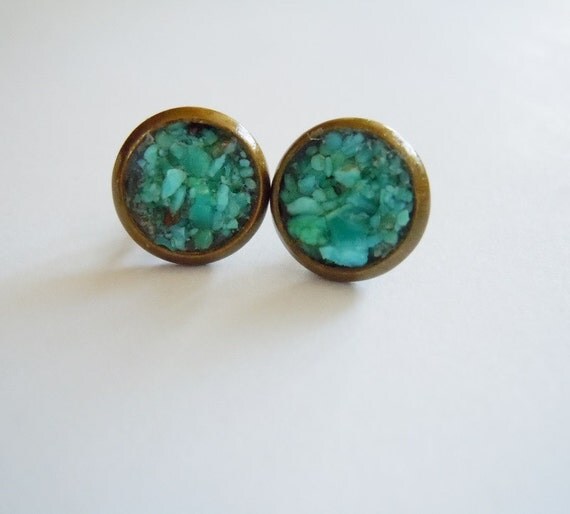 Turquoise Stud Earrings Crushed Raw Gemstones by NaturalGlam
