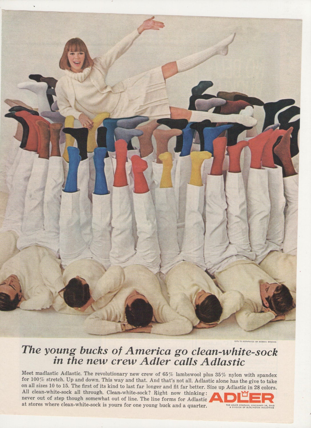 1965 Adler Crew Socks with Adlastic Advertisement 60s by