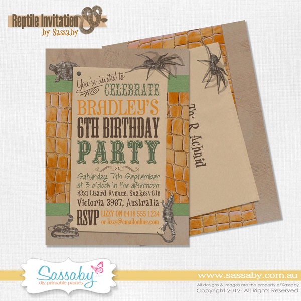 Reptile Invitation - Boys Birthday Party - DIY PRINTABLE FILE by Sassaby Il_570xn