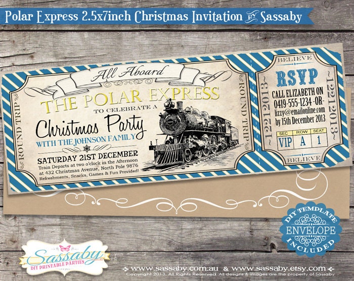 Polar Express Christmas Party Invitation - DIY PRINTABLE FILE - Family Christmas Printable by Sassaby Il_570xn
