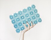 Sky blue lace clutch white - azure, fashion summer, upcycled, large purse, OOAK - PIRIFOOLERY