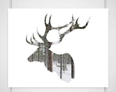 Deer Antlers Photography / digital silhouette print / woodland forest modern minimal fall trees snow  / 11x14 photograph / "Going Stag" - BokehEverAfter